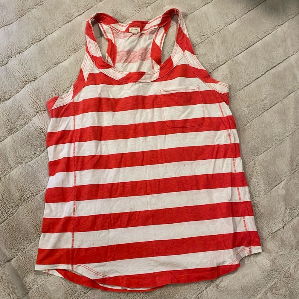 Small, J.Crew red and white stripped razor back top